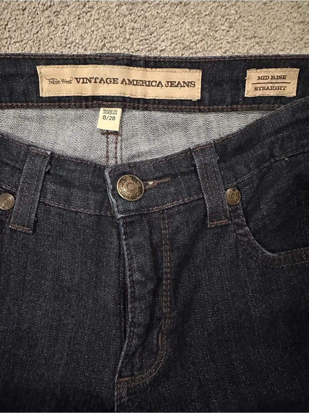 Nine West Vintage America Mid Rise Straight Leg Dark Wash Jeans Size 8/28